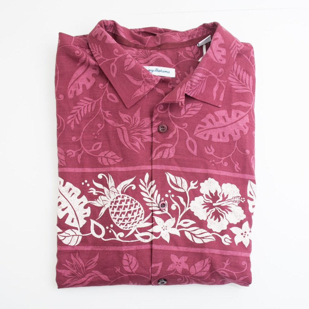 Tommy Bahama Maroon Wine Red Hawaiian Camp Shirt